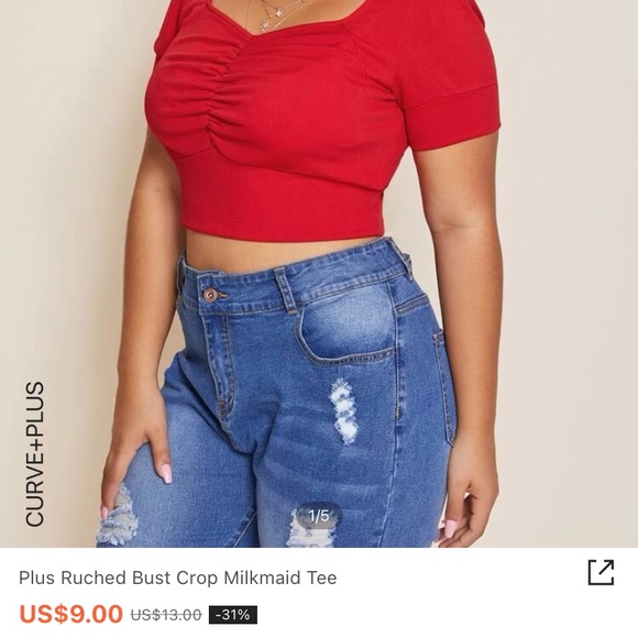 plus bust crop milkmaid Tee - Picture 1 of 5